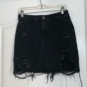 Nasty Gal distressed black denim skirt